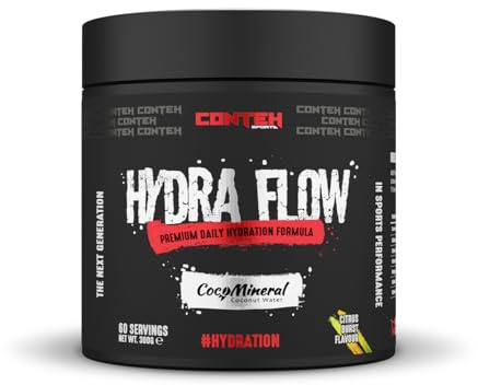 Conteh Sports Hydra Flow Premium Daily Electrolyte & Rapid Hydration Powder with CocoMineral®, Vitamins & Minerals for Post-Workout & Daily Use, 60 Servings (300g, Citrus Burst)