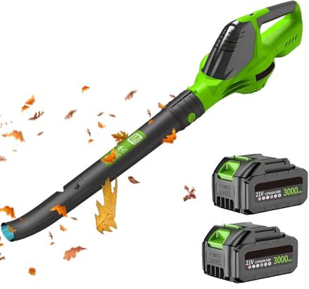 Soffiatore batteria 21 V, soffiatore a foglia con batteria da 3,0 Ah, 120 CFM/100 MPH,5 velocità, soffiatore di foglie senza fili per la manutenzione del prato, rimozione della neve e rimozione della