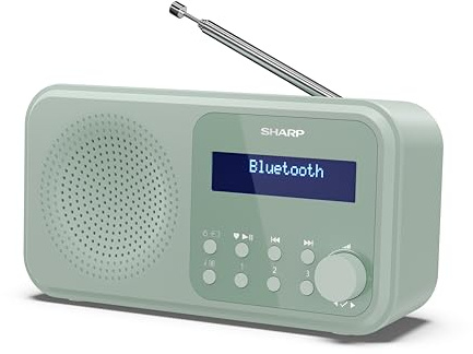 SHARP DR-P420(GN) Tokyo Portable Digital Radio – Bluetooth 5.0, DAB+/FM, Compact, USB/Battery Powered, Dual Alarm, 40 Presets, 3.5mm Headphone Jack – In Aquamarine Green