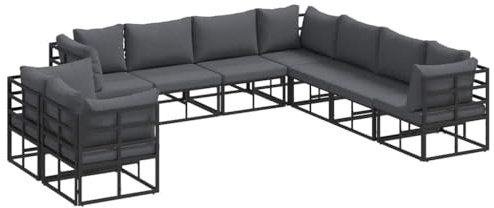 vidaXL Garden Sofa Set with Cushion 9 pcs Black Aluminium, Stylish Garden and Terrace Furniture, Modular Design, Weather-Resistant Outdoor Sofa Set, Textilene Cushions, Patio Lounge