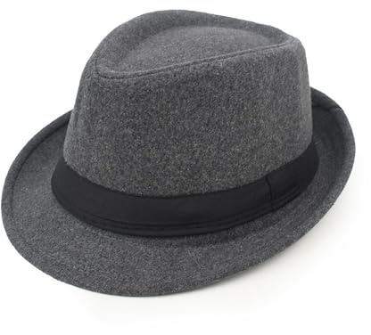 OHEETU Vintage 1920er Jahre Trilby Fedora Hut Unisex Panama Hüte mit Band Kurze Krempe Derby Jazz Cap Manhattan Gatsby Caps (Dunkelblau/Grau)