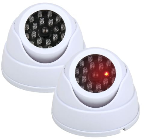 BUYGOO 2 pcs Kamera Attrappe, CCTV Dummy Sicherheits Dome Kameras, Fake überwachungskamera mit Rot Blinkender LED, Überwachungskamera Attrappen, Dummy Kamera Attrappe, für Innen Außenbereich