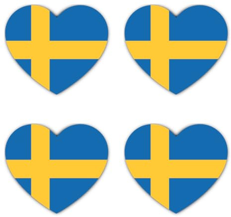 Aufkleber: 75 mm, 4 Stück - Sticker Herz Flagge Schweden 4er-Set Vinyl 75 mm (7,5 cm) wetterfest Auto Laptop Helm Koffer