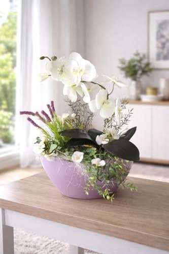 Generisch Orchideen Gesteck Kunstblumen Gesteck 45 cm hoch künstliche Blumen Creme Flieder