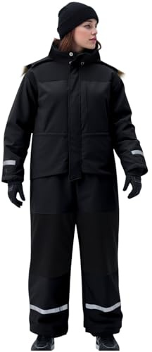 Skianzug Damen Warm Einteiler Schneeanzug Winddicht Skioverall mit Kapuze Schneeoverall Thermo Jumpsuit Skibekleidung Dicke Outdoor Overall Stehkragen Skifahren Jumpsuit Frauen Skijacke Snowboardjacke