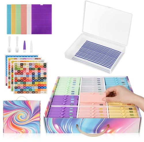 Caja Organizadora para Diamond Painting con Tapa, Juego De 48 | Cajas Antiestáticas Con Etiquetas, Ideales Para Diamantes, Cuentas, Joyas Y Piezas Pequeñas