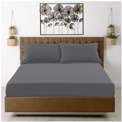 GC GAVENO CAVAILIA Microfiber Super King Fitted Sheet (25cm) Deep Bed Sheets - Breathable, Fade & Wrinkle Resistant - Elasticated Corners - Mattress Bedsheet (182x200cm) - Charcoal
