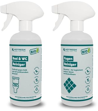 HOTREGA BIO Bad & WC Reiniger 500ml + Fugenreiniger 500ml | Kalkentferner | Kraftvolles Duo Set für Bad, Fliesen & Dusche | Säurefreie Natursteinreinigung | Natürliche Rohstoffe | Made in Germany