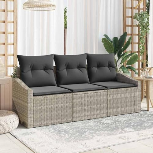 Mokuyary Gartensofa-Set mit Kissen 3 pcs Hellgrau Poly-Rattan Gartenmöbel Set, Outdoor Balkonset Terrassenmöbel, Gartenlounge Sitzgruppe für Terrasse, Balkon, Garten