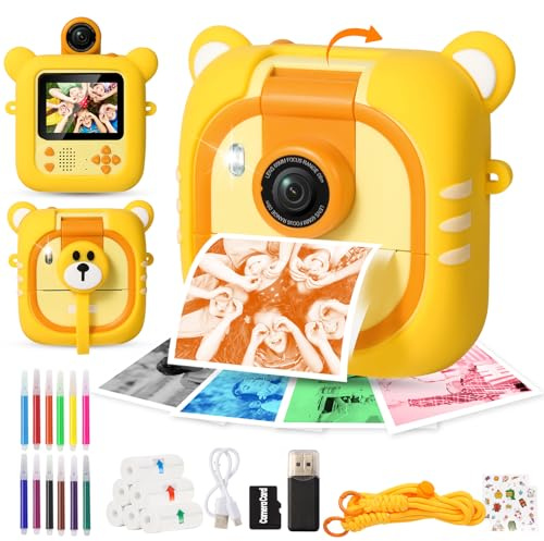 ARNSSIEN Kinderkamera Sofortbildkamera Kinder Farbdruck mit 180°Flip&2,4'' | 1080P HD Digitalkamera,7 Papier (4x Farbe:O/R/G/B + 3x SW). Für 3-12 Jahre Jungen Mädchen Festival Geburtstag Geschenk,M2