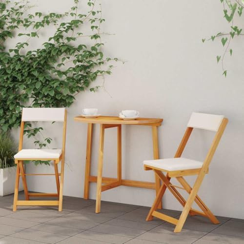 Owoxanthellate Akazienholz-Klapptisch 78×46×75 cm mit 2 Stühlen und Outdoor-Kissen, wetterfest, Balkon/Garten