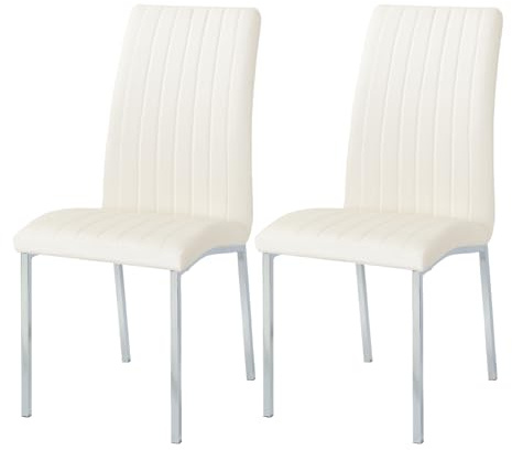 JoyyeSpace Esszimmerstühle 2er-Set, Küchenstuhl, Stuhl Esszimmer Wohnzimmer, Armlehnstuhl, PU-Leder-Polsterstuhl, Metallbeine, für Esszimmer, Wohnzimmer, Schlafzimmer, Weiß