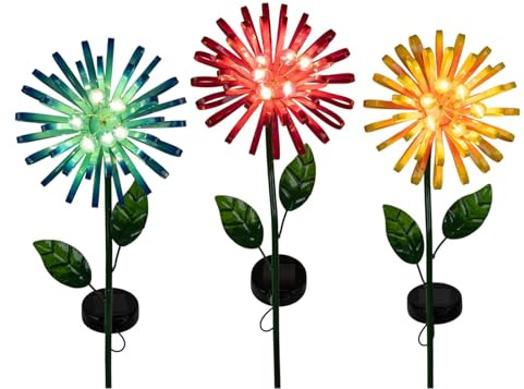 formano 3er Set Solar Gartenstecker LED Blume Solarleuchten mit Dämmerungssensor Metall Gartenstecker Blüten mit LED Licht für Garten Balkon Terrasse Beet Höhe 84 cm Solar Gartenbeleuchtung