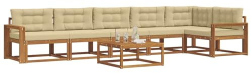 vidaXL Outdoor-Sofagarnitur mit Kissen 7 pcs Natur und Beige, Garten-Lounge-Sofa-Set, modernes Ecksofa, langlebige Gartenmöbel, anpassbare Terrasse für Wohnräume