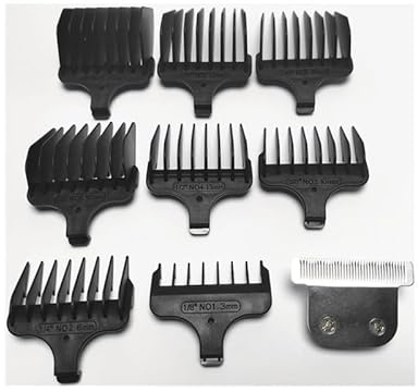 1 x Rasiermesser T-Klinge + 8 Führungskamm für Haarschneider Nr. 1–8, 1/8 Zoll–1 Zoll, 3–25 mm Ersatz, kompatibel mit Wahl 02144–200