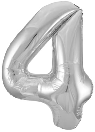 Silver Number 4 Shaped Large Foil Balloon (86cm) 1 Piece - Perfect for Birthday Parties and Special Events