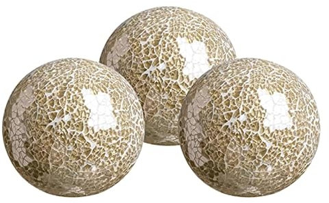 WHOLE HOUSEWARES | Glaskugel Deko | Satz von 3 Glasmosaikkugeln für Schalen | 10 cm Durchmesser | Wohnzimmer Tisch deko | Couchtisch und Hausdeko (Gold)