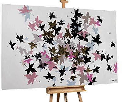 KunstLoft® XXL Gemälde 'Bunter Blätterrausch' 180x120cm | original handgemalte Bilder | Blätter Modern Weiß Braun | Leinwand-Bild Ölgemälde einteilig groß | Modernes Kunst Ölbild