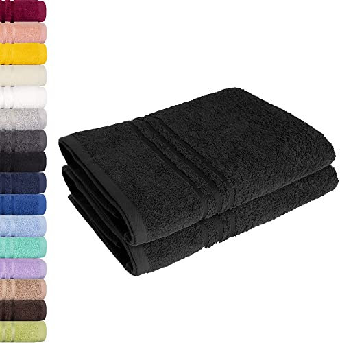 Lavea 2er Set Saunatuch 80x200 cm – Hochwertige, Saugstarke Saunatücher aus 100% Baumwolle, Frottierserie Elena – Waschbar und Strapazierfähig - Schwarz