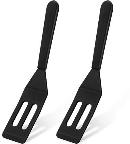 Mini Brownie Serving Spatula Flexible Nonstick Silicone Serve Turner Heat-Resistant Cookie Slotted Spatula for Flip Egg in Small Frying Pan Cookie Batter Lemon Squares(Black,2 Pieces)