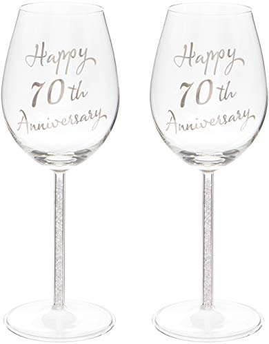 Maturi Weingläser-Set zum 70. Hochzeitstag, Platin, mit silberfarbenem Diamantstiel, 400 ml