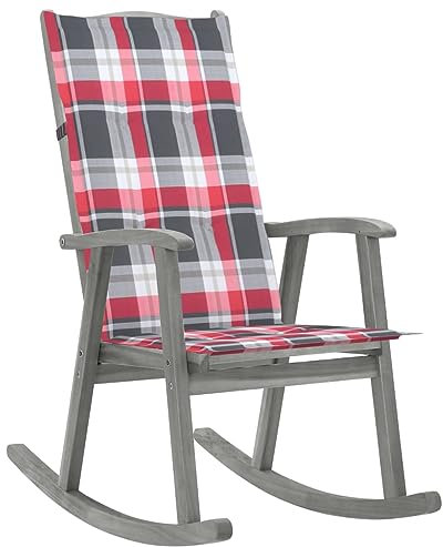vidaXL Akazienholz Massiv Schaukelstuhl mit Auflage Schaukelsessel Gartenmöbel Relaxstuhl Stuhl Schwingsessel Holzstuhl Gartenstuhl Grau