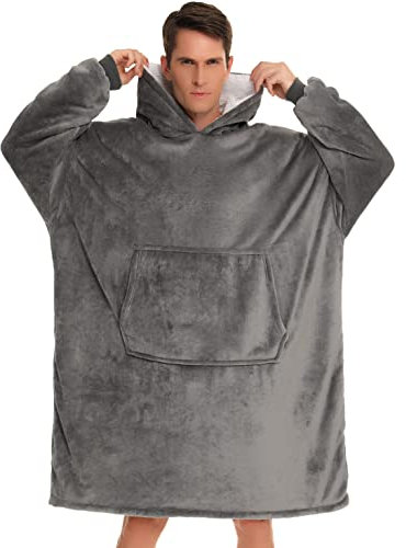 SINJYUN übergroße Pulli Decke Herren Lang, Kuschel Riesen Hoodie Blanket Oversized, Sherpa Decke Sweatshirt Pullover, Grau