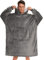 SINJYUN übergroße Pulli Decke Herren Lang, Kuschel Riesen Hoodie Blanket Oversized, Sherpa Decke Sweatshirt Pullover, Grau
