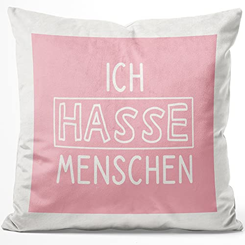 JUNIWORDS Kissen, Ich Hasse Menschen, rosa, 40 x 40 cm, Flauschig Samtweich Weich