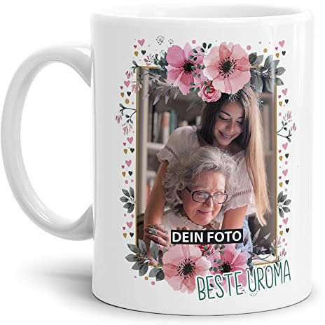 Keramik Tasse - Beste Uroma - mit Foto selbst gestalten - Geschenk für die beste Uroma, Geburtstag, Weihnachten I Personalisiert, Weiß, 300 ml