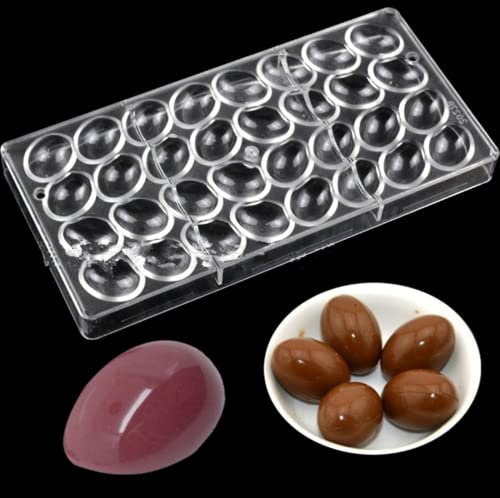 HAPYLY Stampo ovale a forma di uovo con 32 griglie per cioccolatini, caramelle, cioccolatini, in policarbonato (forma ovale)