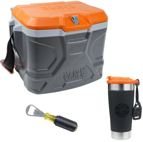 Klein Tools 80068 Enfriador con Kit de Vaso con un Enfriador Duro de 17 Cuartos de galón, Vaso de 20 onzas y abridor de Botellas, 3 Piezas