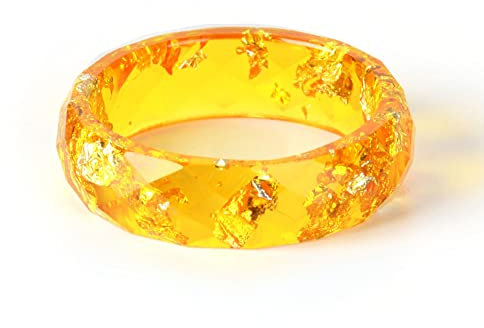 yesTGE Nouvelle résine Feuille d'or Anneau Sen DIY Fleur séchée à la Main Anneau Hommes Femmes Frais Forêt Style Bande Anneaux pour Les Filles,d'or,21mm