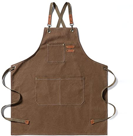 EWIZ Cotton Canvas Apron Adjustable Cross-Back straps with Three Pockets Chef, Artist, Baker, Barista, Bartender, BBQ Aprons for Men and Women