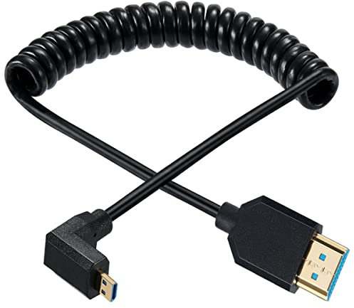 Gold Micro HDMI auf HDMI 2.1 Spiralkabel, 8K @ 60Hz 4K @ 120Hz 48Gbps Ultra Thin Hdmi Male to Micro Hdmi Male Spring Cable, Support Dynamic HDR, for Digital Camera, Video HD Call, Game 1.2M (Up)