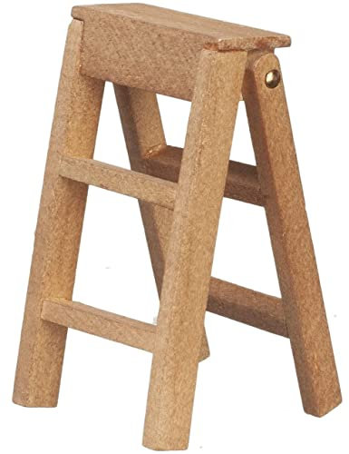 Melody Jane Dolls House Small Wooden Step Ladders Walnut Miniature Garden Shed Accessory