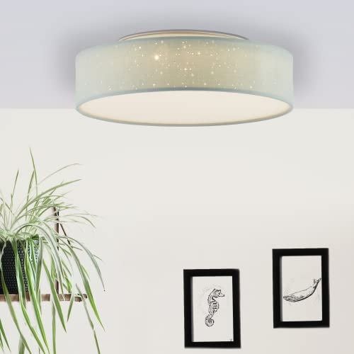 Lightbox dekorative LED Deckenlampe - grüne Deckenleuchte mit Stoff-Schirm in Sternenhimmel Optik - 38 cm Durchmesser - in 3 Stufen über Wandschalter dimmbar - Helligkeit 1200 Lumen - Metall/Textil