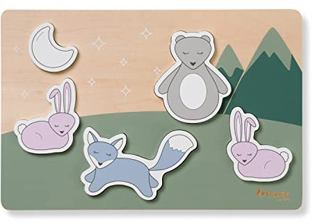 hauck Greifpuzzle für Kleinkinder Puzzle N Fit Steckpuzzle ab 1 Jahr aus FSC® zertifizertem Holz, Holzpuzzle mit Tierformen, Trainiert Feinmotorik & Auge-Hand-Koordination (Forest)