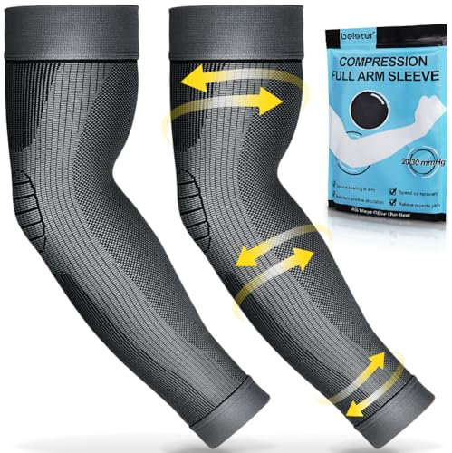 beister Manchons de compression pour bras et coudes : soutien complet du bras pour homme et femme (paire), bretelles de sport antidérapantes et respirantes pour l'arthrite, la bursite, l'entraînement
