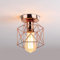 iDEGU Plafoniera LED E27 Vintage Lampada da Soffitto Design Industriale in Forma di Gabbia Esagono 15cm Paralume Matal Oro Rosa Retro Lampadario da Soffitto per Camera da Letto, Cucina, Corridoio