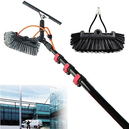 RayGenius 5-12m Fensterputzstange, TeleskopbüRste 36ft/10.8m, Mit Wasserdruck Einziehbare BüRste, Reinigung Von Photovoltaik- Und Solarpanel-Fenstern,12M/39FT