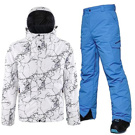 Herren Skianzug Winter Wasserdichte Winddichte Skifahren Outdoor Schneejacken und Hosen Snowboardjacken DLS-Blue L