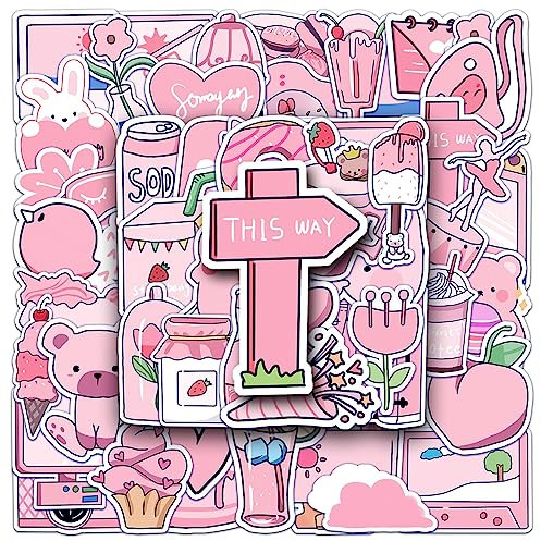 50 adesivi rosa per adolescenti, ragazzi e ragazze, in vinile, per skateboard, chitarra, porta, laptop, bagagli, auto, bici, bottiglia d'acqua, feste di compleanno