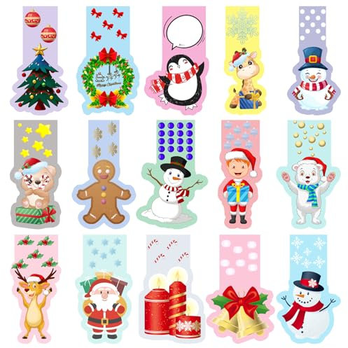 Lesezeichen Kinder, 30 Stück Weihnachten Magnetische Lesezeichen, Bunt Lesezeichen mit Weihnachten Muster, Magnet Seitenmarker Clips Bookmark,Lesezeichen Personalisiert Mitgebsel für Schüler Lehrer(B)
