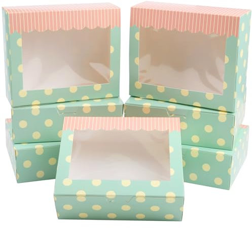 AWCIGG 12 Pezzi Scatole per Dolci con Finestra Trasparente, 15,3 x 12,7 x 5,1 cm/6 x 5 x 2 pollici, Contenitori in Cartone per Alimenti per Biscotti, Torte, Pasticceria, Muffin