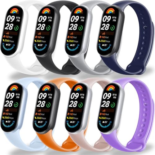 Monuary 8 Pezzi Cinturini Compatibili con Xiaomi Smart Band 10/9/8, Cinturini di Ricambio Sportivi Colorati, Morbidi e Traspiranti, Sgancio rapido