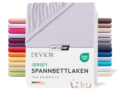 Devior Jersey Spannbettlaken 120x200cm - 130x200cm, 100% Baumwolle, Matratzenhöhe bis 22cm, Silber – 135 g/m² Anti-Statisches, atmungsaktives Bettlaken mit Einlaufschutz, Matratzenbezug Grau