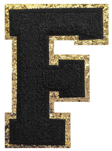 GYGYL 3PCS Chenille Glitter Letters Patches, Iron On Large Size Letters for Team Costume Decoration, 4.5 In, Black