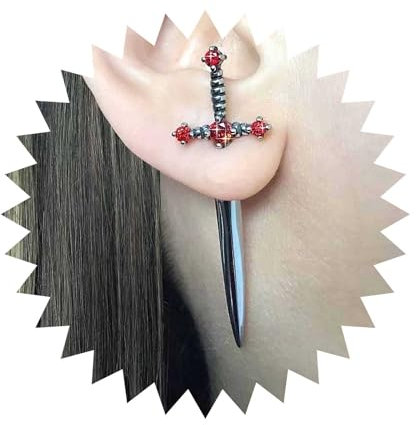 Cimenexe Boucles D'oreilles Épée Punk Boucles D'oreilles Gothique Épée Rubis Boucles D'oreilles Poignard Noir Boucles D'oreilles Épée Rubis Vintage Boucles D'oreilles Clou Bijoux Pour Femmes Et