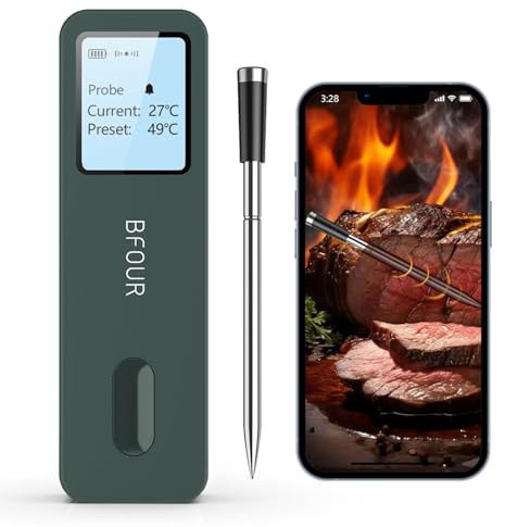 BFOUR Wireless Meat Thermometer Bluetooth BBQ Thermometer with LCD Display,Smart APP,for Oven Grill Kitchen BBQ Smoker